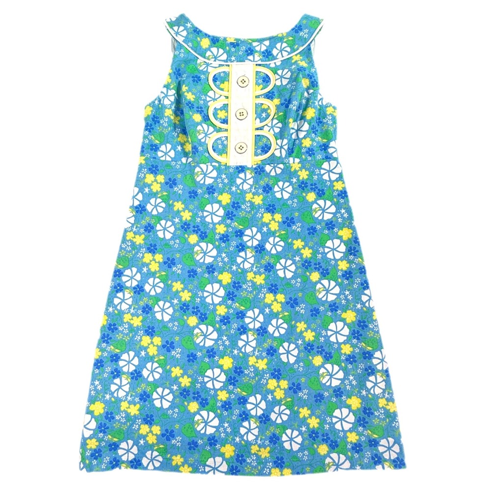 Lilly Pulitzer Shift Dress Bib Front Mod Retro Vault Dandelion Shorely Blue 4